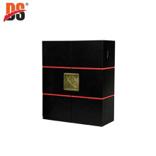 DS Matte Black Packaging Wine Box Metal Plate Logo Wooden Double Wine Box